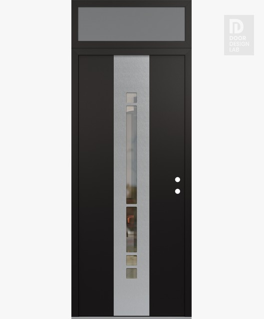 Modern Steel Front Door DIAMOND A3 36" X 96" BLACK/BLACK CLEAR GLASS PANEL STAINLESS STEEL LHI WITH TRANSOM FROSTED GLASS