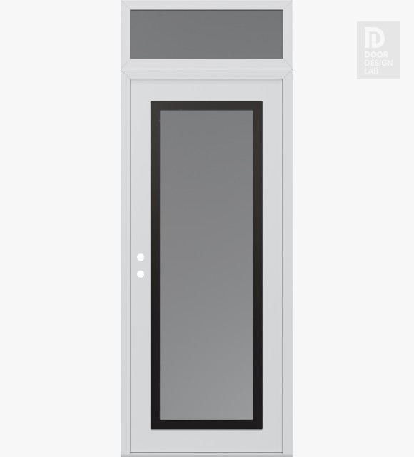 Modern Steel Front Door Diamond C1 36" x 96" white/white frosted Glass Panel black RHI with Transom frosted Glass