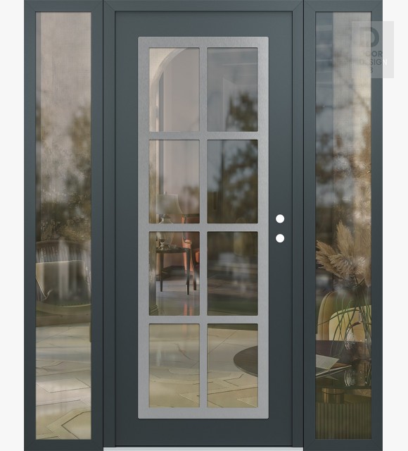 Modern Steel Front Door Diamond C16 60" x 80" anthracite/anthracite clear Glass Panel stainless steel LHI with 2 Sidelites clear Glass