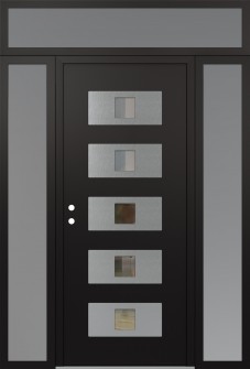 Diamond D8 64" x 96" black/black clear Glass Panel stainless steel RHI with 2 Sidelites and Transom frosted Glass