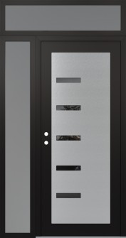 Diamond C8 50" x 96" black/black mirrored Glass Panel stainless steel RHI with Sidelite and Transom frosted Glass