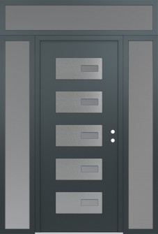 Diamond D7 60" x 96" anthracite/anthracite frosted Glass Panel stainless steel LHI with 2 Sidelites and Transom frosted Glass