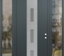 Modern Steel Front Door DIAMOND A7 60" X 96" ANTHRACITE/ANTHRACITE FROSTED GLASS PANEL STAINLESS STEEL LHI WITH 2 SIDELITES AND TRANSOM CLEAR GLASS