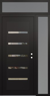 Diamond C7 52" x 96" black/black clear Glass Panel black LHI with Sidelite and Transom frosted Glass