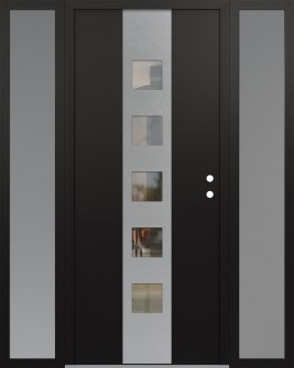 DIAMOND A13 68" X 80" BLACK/BLACK CLEAR GLASS PANEL STAINLESS STEEL LHI WITH 2 SIDELITES FROSTED GLASS