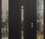 Modern Steel Front Door DIAMOND A3 64" X 96" BLACK/BLACK CLEAR GLASS PANEL BLACK LHI WITH 2 SIDELITES AND TRANSOM CLEAR GLASS