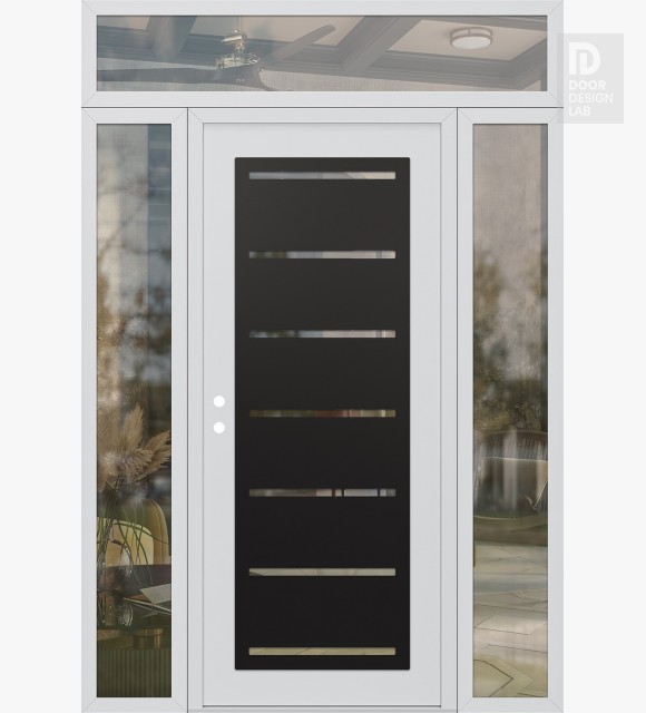 Modern Steel Front Door Diamond C11 60" x 96" white/white clear Glass Panel black RHI with 2 Sidelites and Transom clear Glass