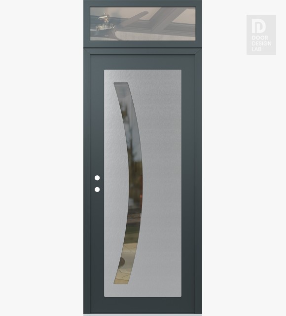 Modern Steel Front Door Diamond C4 36" x 96" anthracite/anthracite clear Glass Panel stainless steel RHI with Transom clear Glass