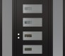 Modern Steel Front Door Diamond D7 60" x 96" black/black clear Glass Panel stainless steel RHI with 2 Sidelites and Transom frosted Glass