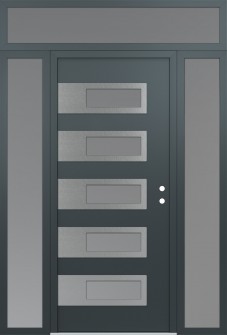 Diamond D3 68" x 96" anthracite/anthracite frosted Glass Panel stainless steel LHI with 2 Sidelites and Transom frosted Glass