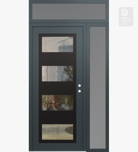 Modern Steel Front Door Diamond C2 52" x 96" anthracite/anthracite clear Glass Panel black LHI with Sidelite and Transom frosted Glass
