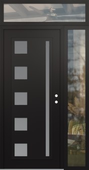 Diamond C3 48" x 96" black/white frosted Glass Panel black LHI with Sidelite and Transom clear Glass