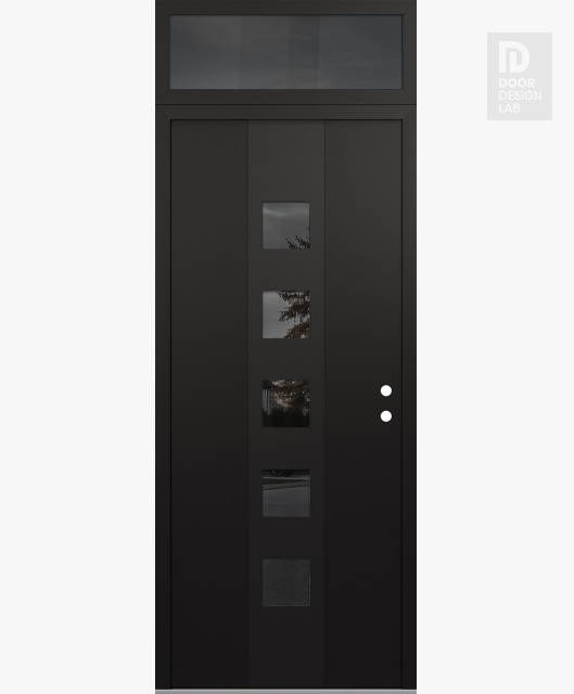 Modern Steel Front Door DIAMOND A13 36" X 96" BLACK/BLACK MIRRORED GLASS PANEL BLACK LHI WITH TRANSOM MIRRORED GLASS