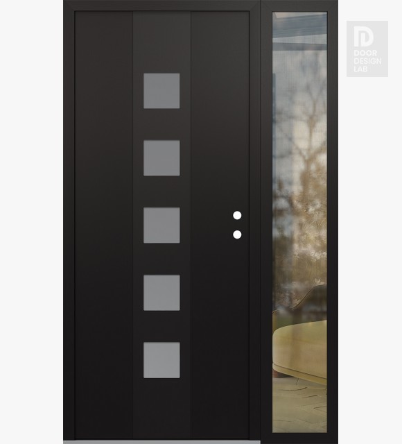 Modern Steel Front Door DIAMOND A13 50" X 80" BLACK/WHITE FROSTED GLASS PANEL BLACK LHI WITH SIDELITE CLEAR GLASS