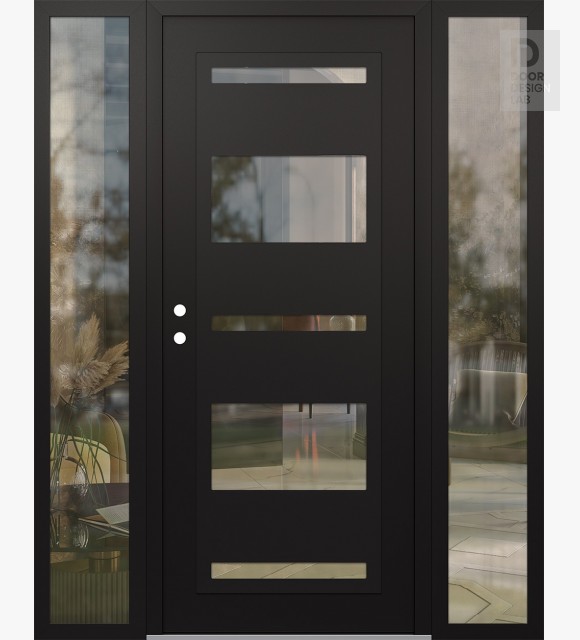 Modern Steel Front Door Diamond C10 68" x 80" black/black clear Glass Panel black RHI with 2 Sidelites clear Glass