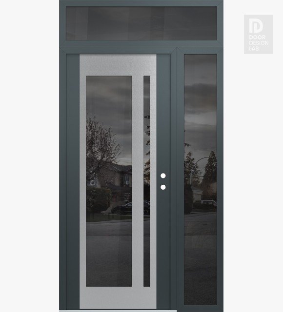 Modern Steel Front Door Diamond C15 48" x 96" anthracite/anthracite mirrored Glass Panel stainless steel LHI with Sidelite and Transom mirrored Glass