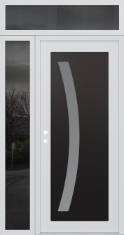 Diamond C4 50" x 96" white/white frosted Glass Panel black RHI with Sidelite and Transom mirrored Glass