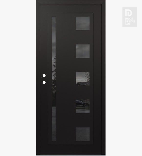 Modern Steel Front Door Diamond C3 36" x 80" black/black mirrored Glass Panel black RHI