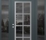 Modern Steel Front Door Diamond C16 64" x 96" anthracite/anthracite mirrored Glass Panel stainless steel RHI with 2 Sidelites and Transom mirrored Glass