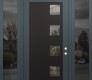 Modern Steel Front Door Diamond C5 60" x 96" anthracite/anthracite clear Glass Panel black LHI with 2 Sidelites and Transom mirrored Glass