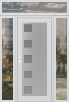 Diamond C5 60" x 96" white/white frosted Glass Panel stainless steel RHI with 2 Sidelites and Transom clear Glass