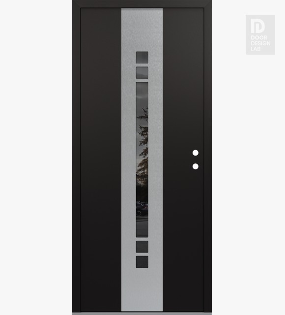 Modern Steel Front Door DIAMOND A4 36" X 80" BLACK/BLACK MIRRORED GLASS PANEL STAINLESS STEEL LHI