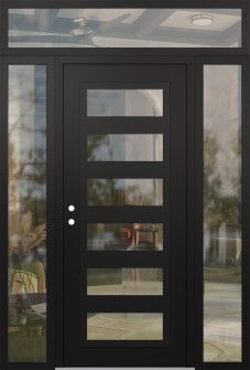 Diamond C9 60" x 96" black/black clear Glass Panel black RHI with 2 Sidelites and Transom clear Glass