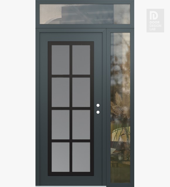 Modern Steel Front Door Diamond C16 48" x 96" anthracite/anthracite frosted Glass Panel black LHI with Sidelite and Transom clear Glass