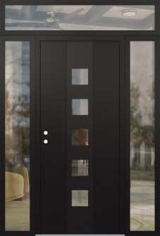 DIAMOND A13 60" X 96" BLACK/BLACK CLEAR GLASS PANEL BLACK RHI WITH 2 SIDELITES AND TRANSOM CLEAR GLASS