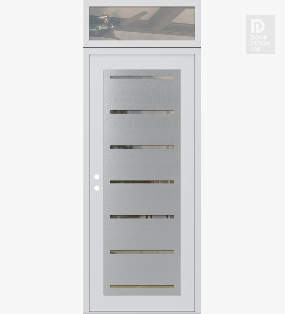 Modern Steel Front Door Diamond C11 36" x 96" white/white clear Glass Panel stainless steel RHI with Transom clear Glass