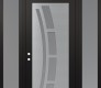 Modern Steel Front Door Diamond C12 64" x 96" black/white frosted Glass Panel stainless steel RHI with 2 Sidelites and Transom frosted Glass