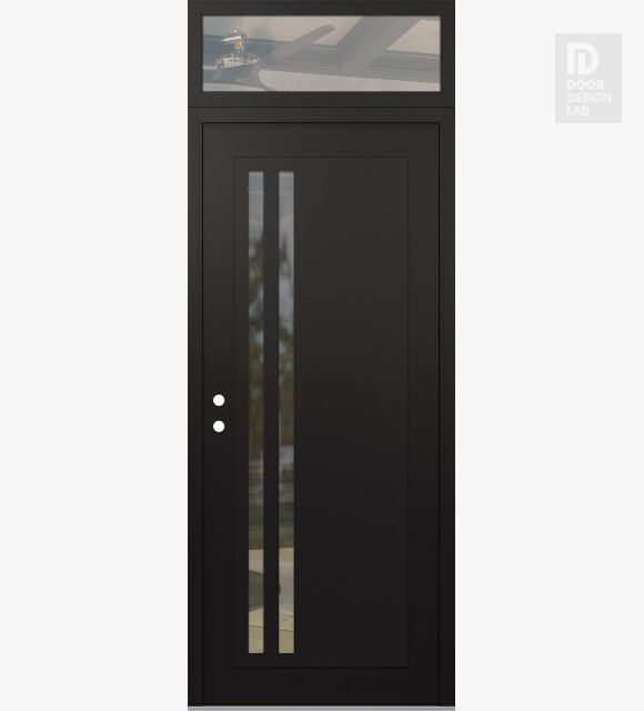 Modern Steel Front Door Diamond C6 36" x 96" black/black clear Glass Panel black RHI with Transom clear Glass