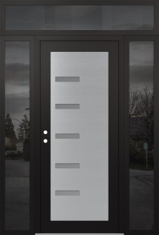 Diamond C8 60" x 96" black/white frosted Glass Panel stainless steel RHI with 2 Sidelites and Transom mirrored Glass