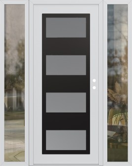 Diamond C2 64" x 80" white/white frosted Glass Panel black LHI with 2 Sidelites clear Glass