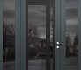Modern Steel Front Door Diamond C15 68" x 96" anthracite/anthracite mirrored Glass Panel black LHI with 2 Sidelites and Transom mirrored Glass