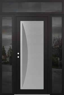 Diamond C13 64" x 96" black/white frosted Glass Panel stainless steel RHI with 2 Sidelites and Transom mirrored Glass