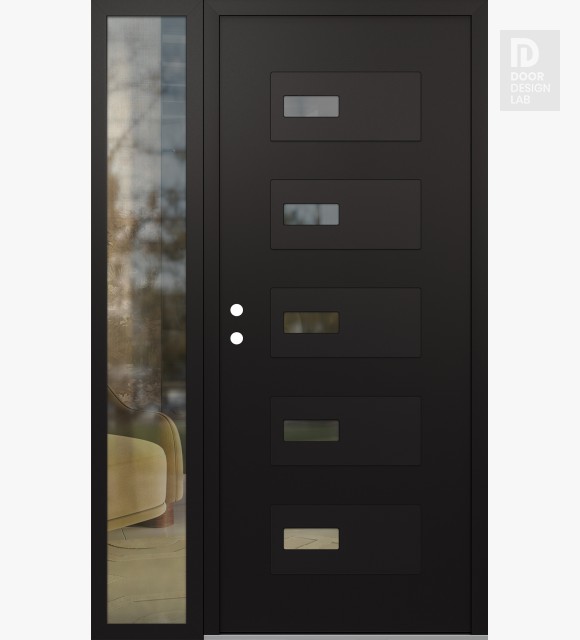 Modern Steel Front Door Diamond D7 52" x 80" black/black clear Glass Panel black RHI with Sidelite clear Glass