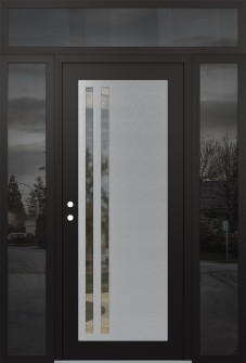 Diamond C6 60" x 96" black/black clear Glass Panel stainless steel RHI with 2 Sidelites and Transom mirrored Glass