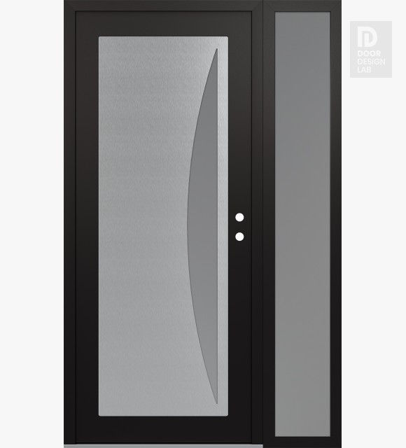 Modern Steel Front Door Diamond C13 50" x 80" black/white frosted Glass Panel stainless steel LHI with Sidelite frosted Glass