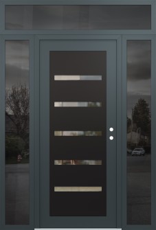 Diamond C7 68" x 96" anthracite/anthracite clear Glass Panel black LHI with 2 Sidelites and Transom mirrored Glass