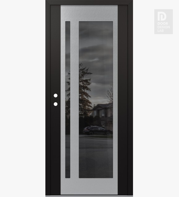 Modern Steel Front Door Diamond C15 36" x 80" black/black mirrored Glass Panel stainless steel RHI