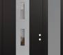 Modern Steel Front Door DIAMOND A7 52" X 96" BLACK/BLACK CLEAR GLASS PANEL STAINLESS STEEL LHI WITH SIDELITE AND TRANSOM FROSTED GLASS