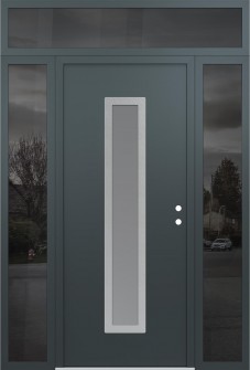 DIAMOND A11 60" X 96" ANTHRACITE/ANTHRACITE FROSTED GLASS PANEL STAINLESS STEEL LHI WITH 2 SIDELITES AND TRANSOM MIRRORED GLASS