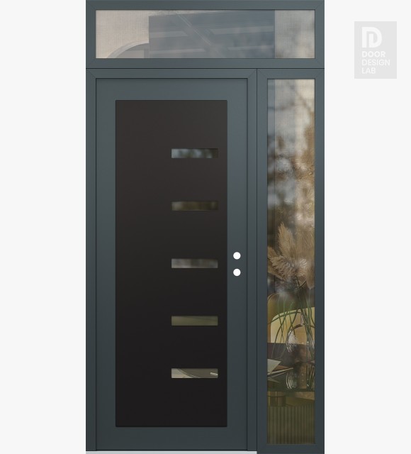 Modern Steel Front Door Diamond C8 52" x 96" anthracite/anthracite clear Glass Panel black LHI with Sidelite and Transom clear Glass