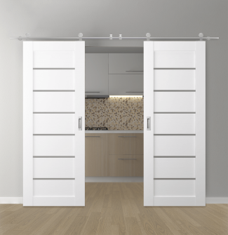 DOUBLE BARN DOOR ALBA BIANCO NOBLE 36" X 80" X 1 9/16" STAINLESS STEEL HARDWARE