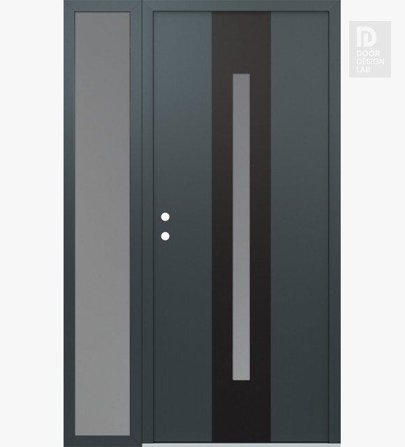 Modern Steel Front Door DIAMOND A2 52" X 80" ANTHRACITE/ANTHRACITE FROSTED GLASS PANEL BLACK RHI WITH SIDELITE FROSTED GLASS