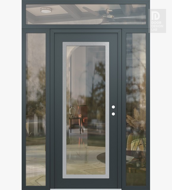 Modern Steel Front Door Diamond C1 60" x 96" anthracite/anthracite clear Glass Panel stainless steel LHI with 2 Sidelites and Transom clear Glass