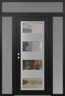 Diamond C2 68" x 96" black/black clear Glass Panel stainless steel RHI with 2 Sidelites and Transom frosted Glass