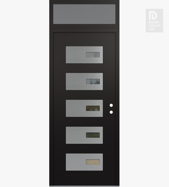 Modern Steel Front Door Diamond D7 36" x 96" black/black clear Glass Panel stainless steel LHI with Transom frosted Glass