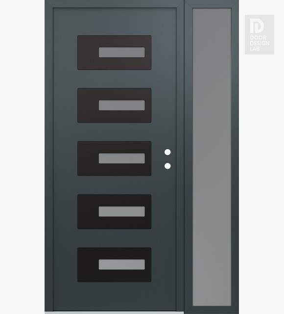 Modern Steel Front Door Diamond D6 52" x 80" anthracite/anthracite frosted Glass Panel black LHI with Sidelite frosted Glass